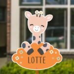 Geboortebord voor in de tuin - Giraffe met vierkantjes - Oranje