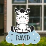 Geboortebord voor in de tuin - Zebra met hartjes - Lichtblauw
