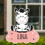 Geboortebord voor in de tuin - Zebra met hartjes - Roze