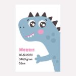 Geboorteposter canvas - Dino - Blauw