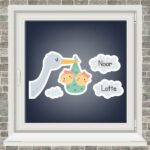 Geboortesticker - Ooievaar in de wolken - tweeling meisjes - Mintgroen