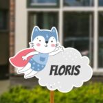 Geboortebord voor in de tuin - Super kat - Lichtblauw