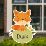 Geboortebord voor in de tuin - Vosje met bloemen - Groen
