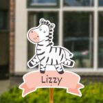 Geboortebord voor in de tuin - Zebra op vaandel - Oudroze