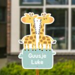 Geboortebord voor in de tuin - Tweeling giraffen - Mintgroen